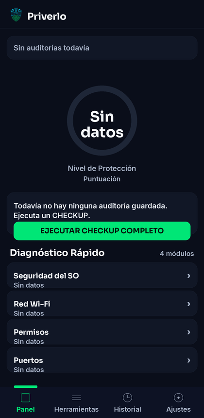Panel de Priverlo con la puntuación de seguridad